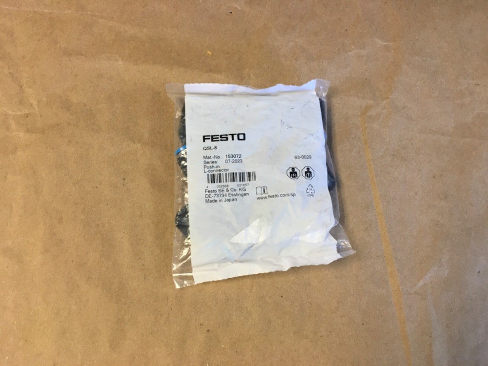PACK OF 10  FESTO QSL-8/ 153072 PUSH-IN L-CONNECTOR  (KB)