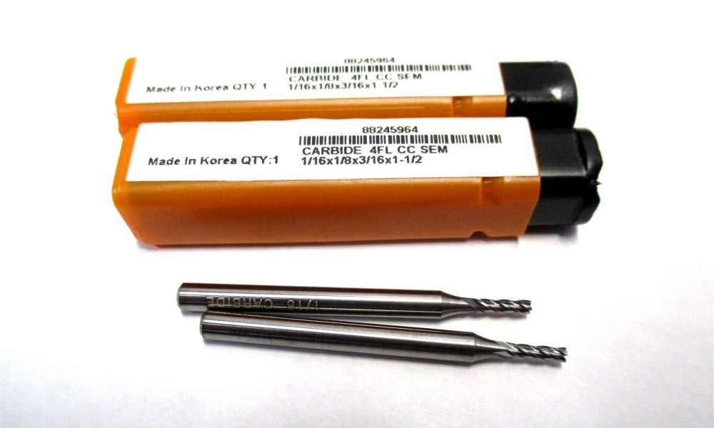 (88245964) 1/16 x 1/8 x 3/16 x 1-1/2 4F CC SE RH Carbide Square End Mill - 2 QTY