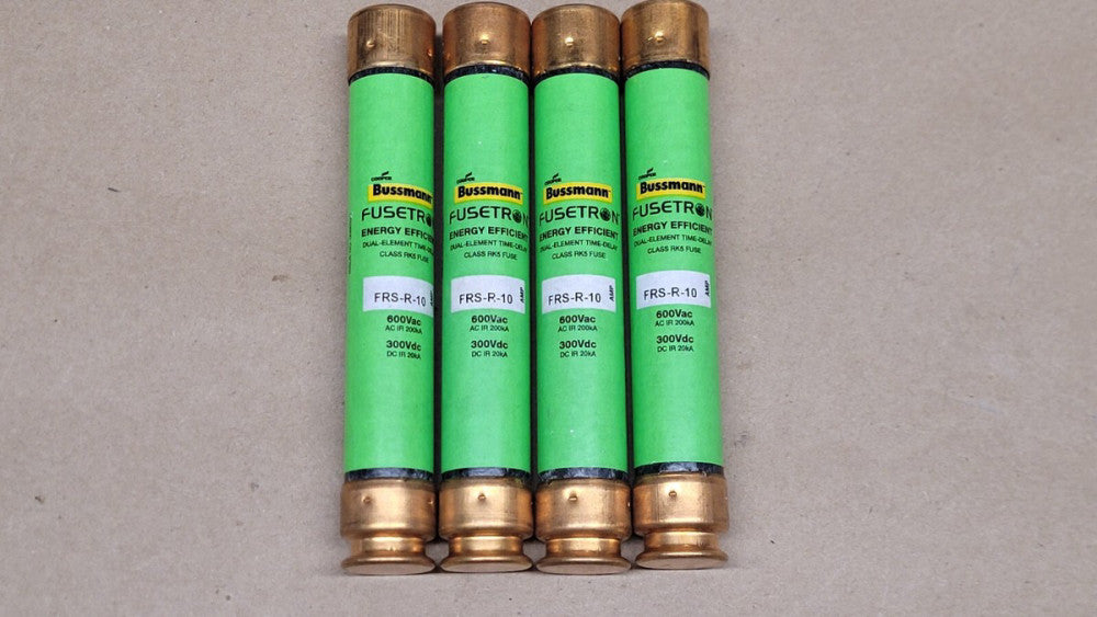 Lot of 4 Bussmann Fusetron FRS-R-10 10 Amp 600VAC Time Delay Fuses