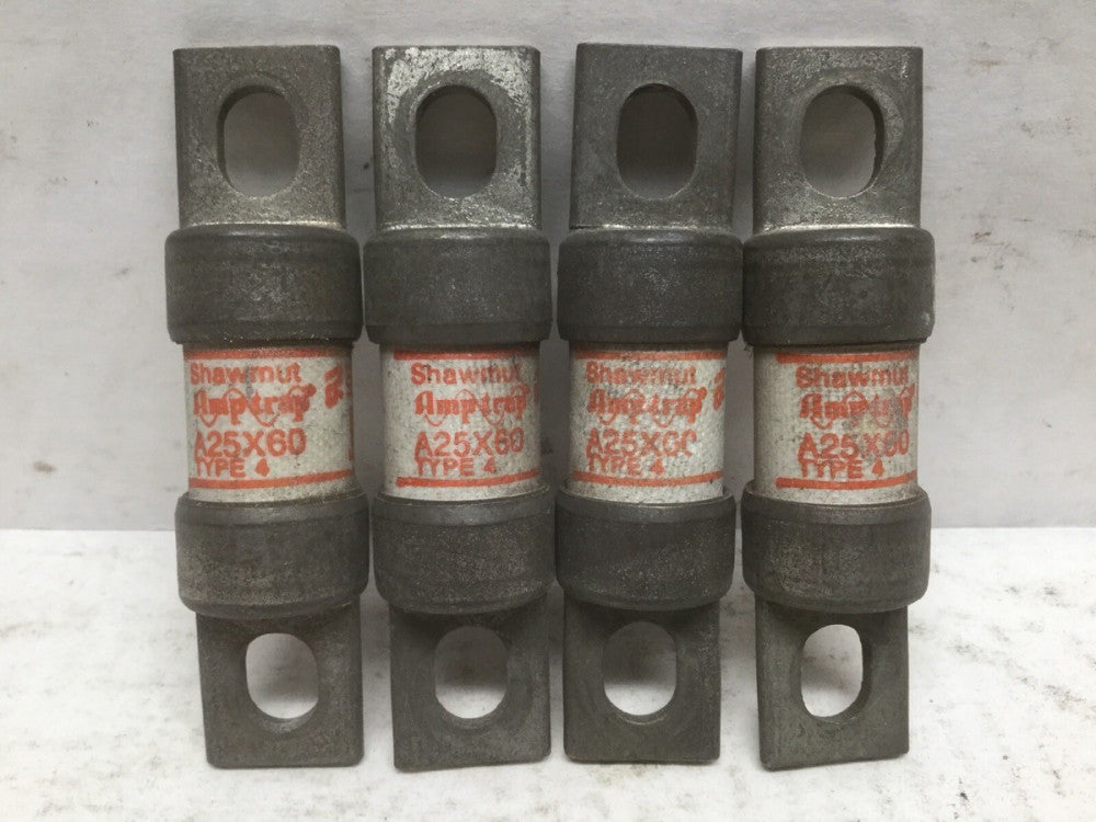 Gould Shawmut A25X60 Type 4 Amp-Trap Fuses, 60A, 250VAC (Lot of 4)