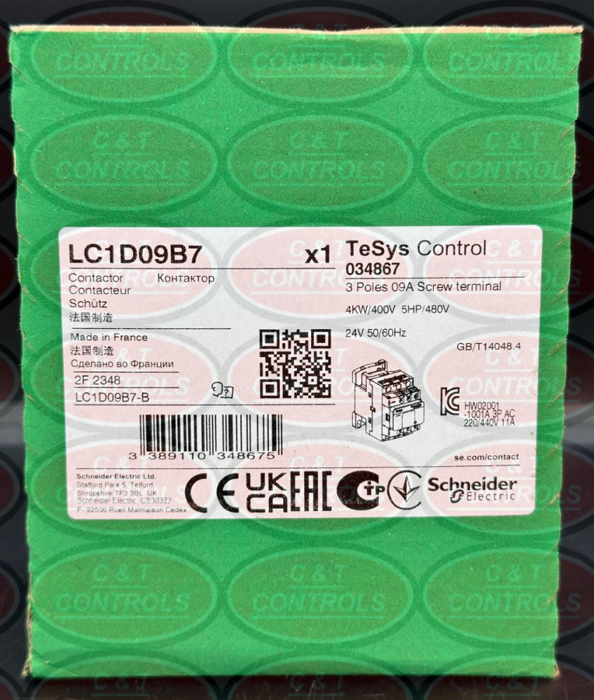 Square D LC1D09B7 9A 24VAC IEC Contactor New In Box USA Stock