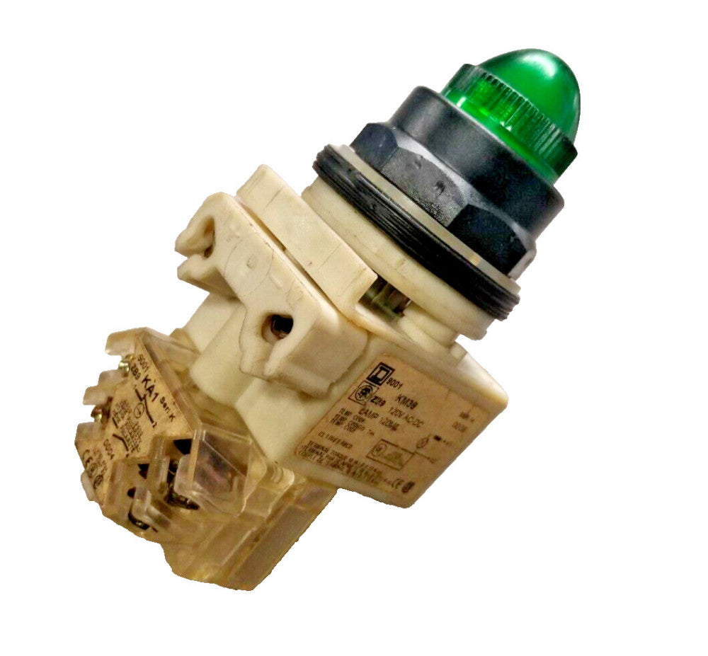 SQUARE D GREEN ILLUMINATED MOMENTARY PUSH BUTTON 120 VOLT AC/DC  9001KM38G