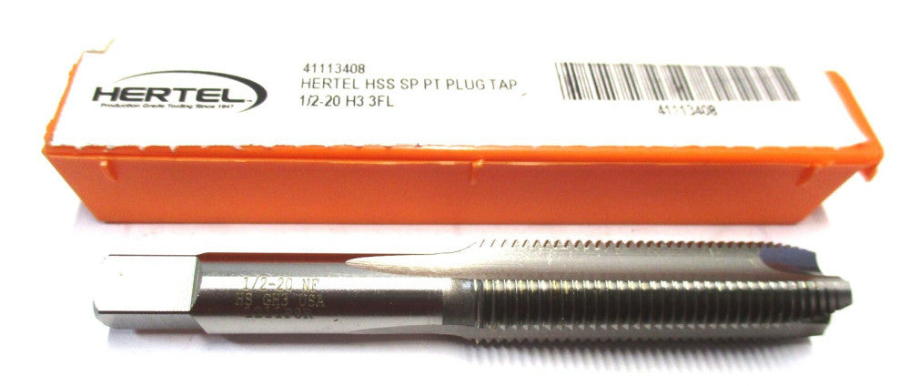 (41113408) 1/2-20 UNF x 3-3/8 3B H3 3-Flute RH HSS Plug Spiral Point Tap - 5 QTY