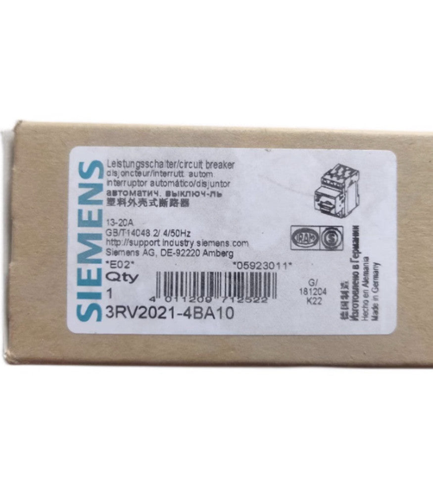 SIEMENS 3RV2021-4BA10 Circuit Breaker 13-20A NEW