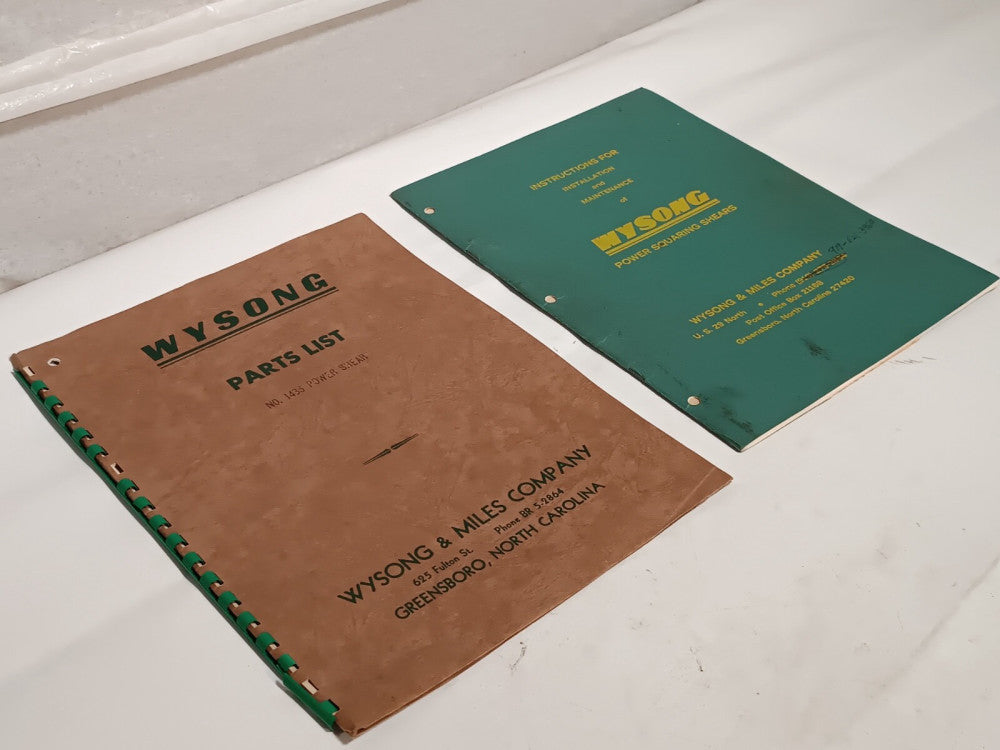 (2) Wysong Power Squaring Shears Parts List & Installation, Maintenance Manuals