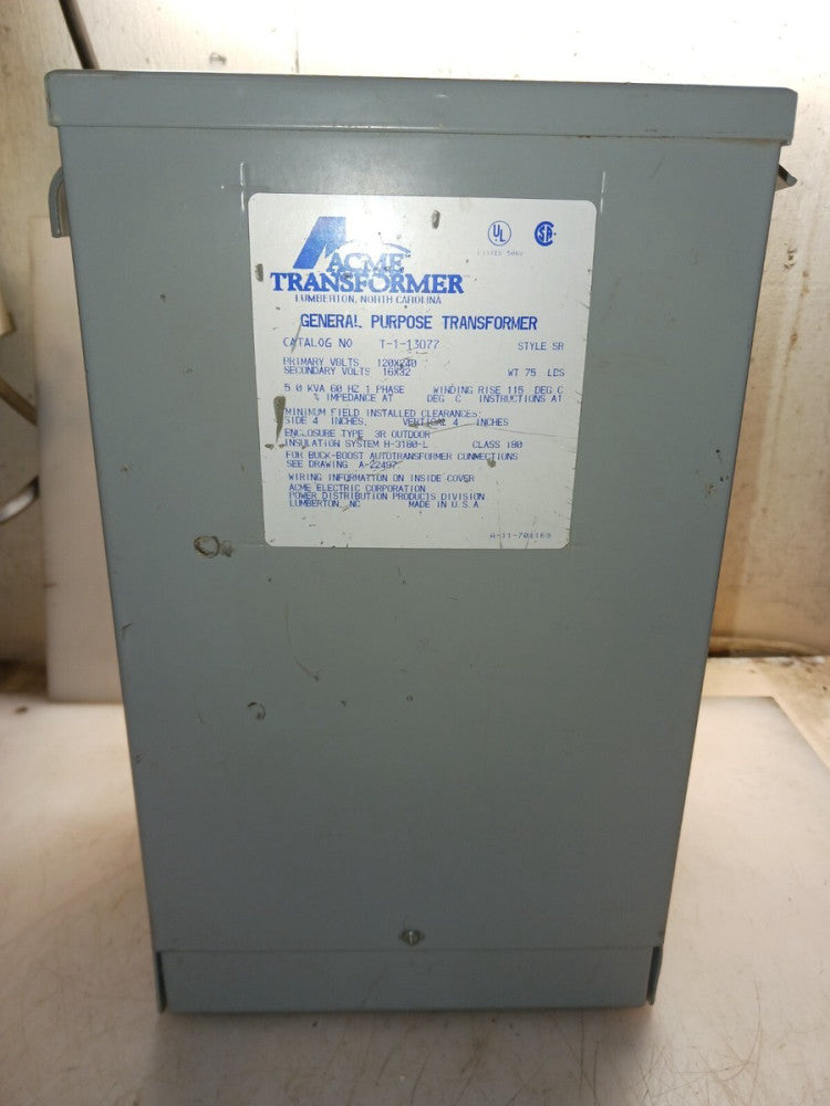 ACME 5 KVA 1 PHASE GP TRANSFORMER T-1-13077 120 X 240 HV 16 X 32 LV NEMA 3R