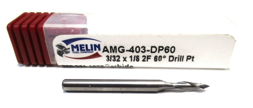 Melin (AMG-403-DP60) 3/32 x 1/8 x 3/8 x 1-1/2 30° 2F Carbide Drill Pt End Mill