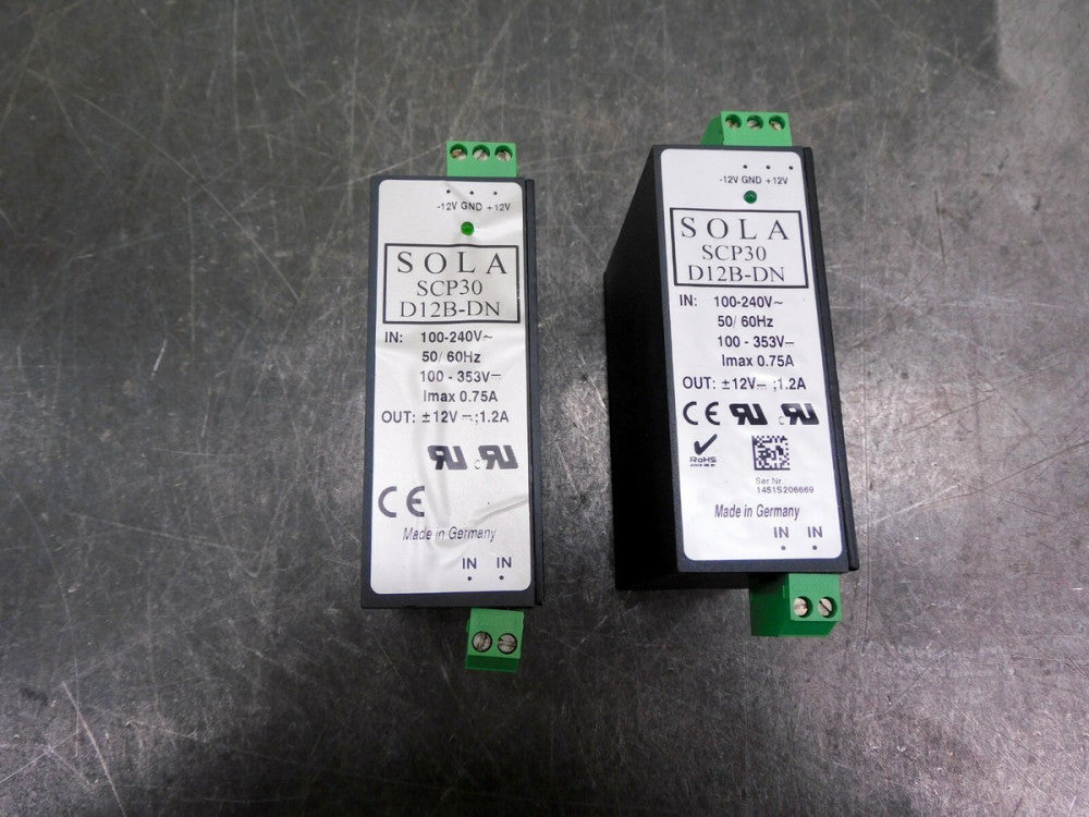 Lot of Two (2) Sola SCP30D12B-DN Power Supply 12VDC 1.2A SCP30 D12B-DN