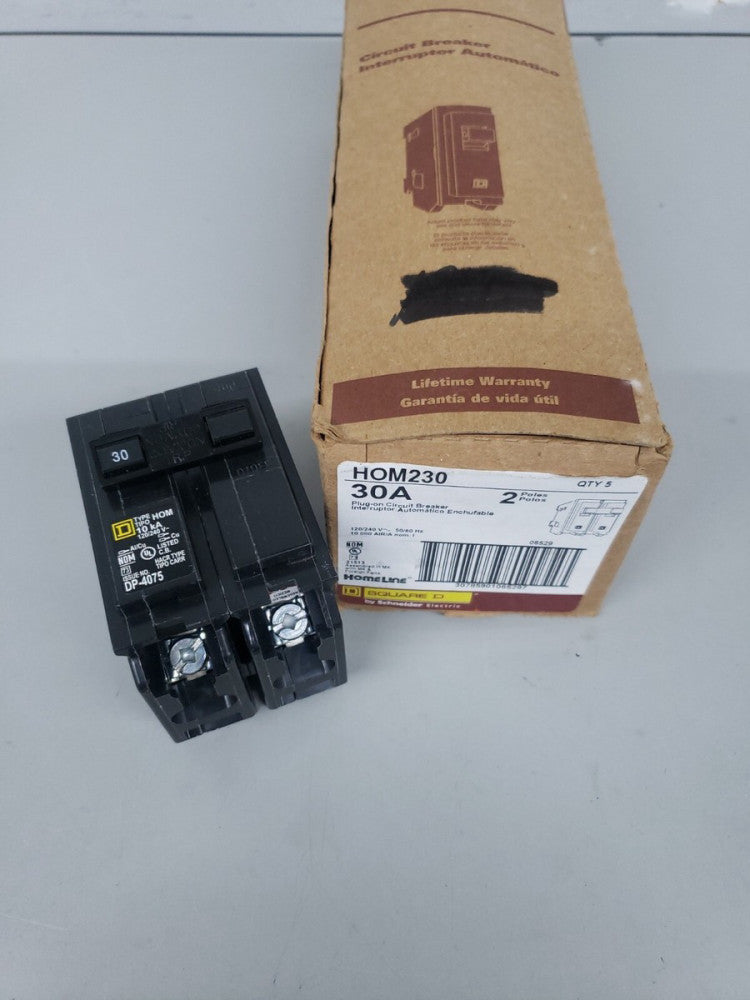 1) New! Square D Homeline HOM230 2 Pole 30 Amp 120 240V Plug In Circuit Breaker