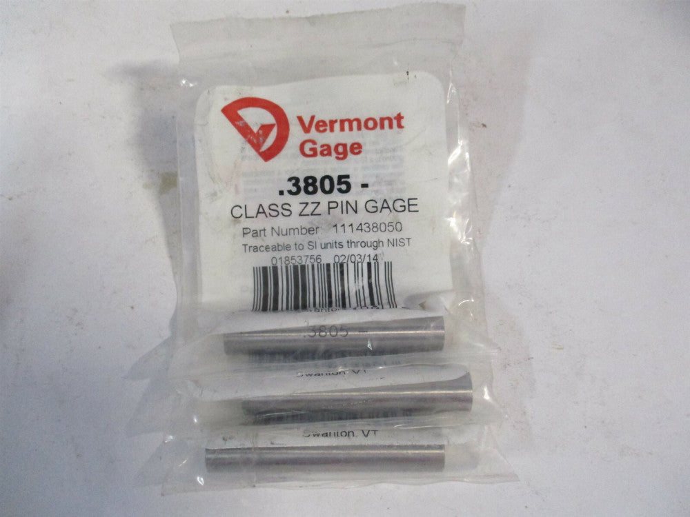 Vermont Gage (111438050) 0.3805" Diam Class ZZ Minus Plug & Pin Gage - Lot of 3 