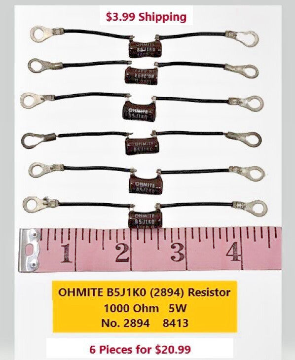 Six Pack  Ohmite 2894 B5J1K0  Wirewound Resistors 1000 Ohm 5W