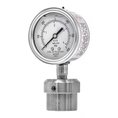 Pic Gauges 301L254d/0Jjj100 Pressure Gauge With Diaphragm Seal, 0 To 60 Psi, 2