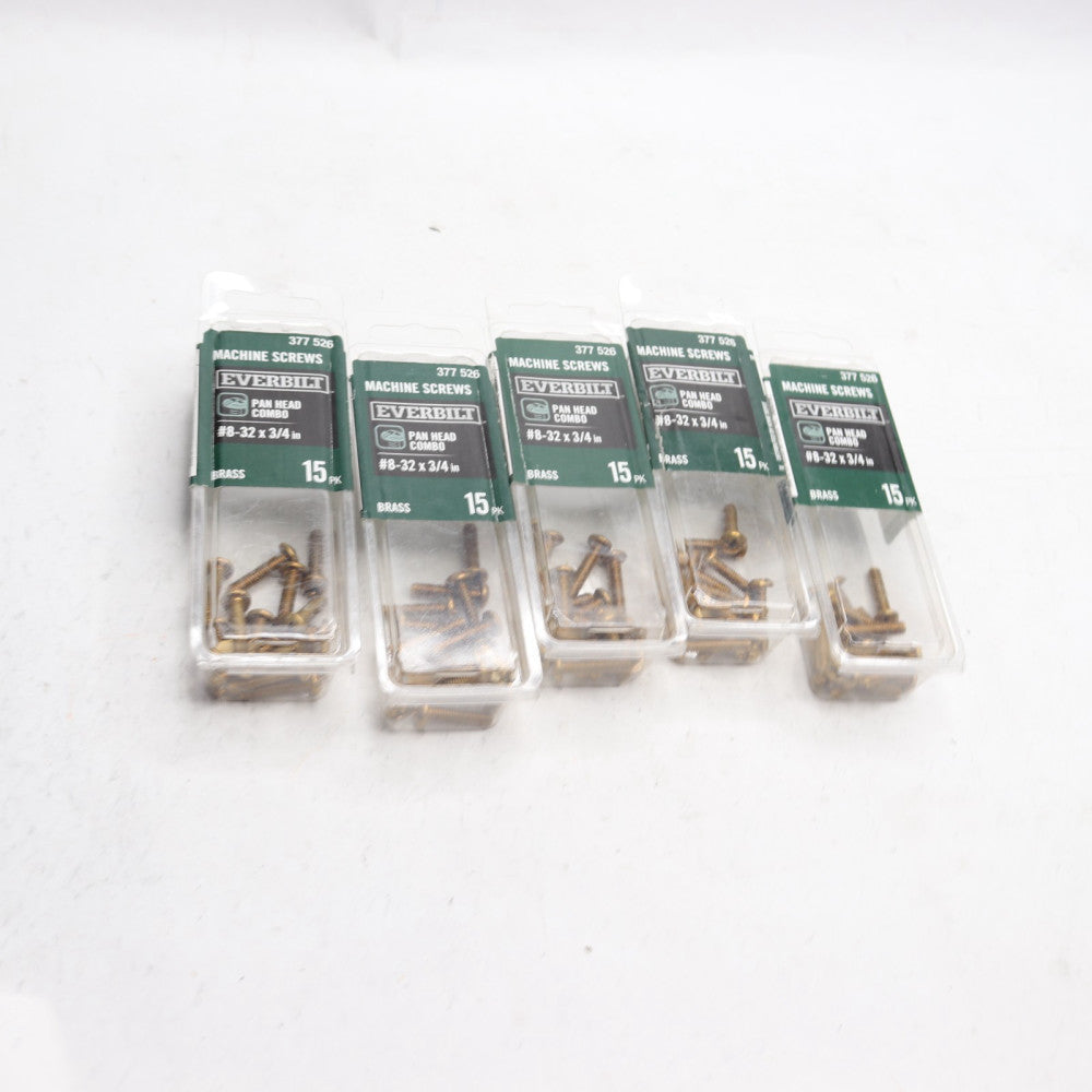 (75-Pk) Everbilt Combo Pan Head Machine Screw Brass #8-32 x 3/4" 800025