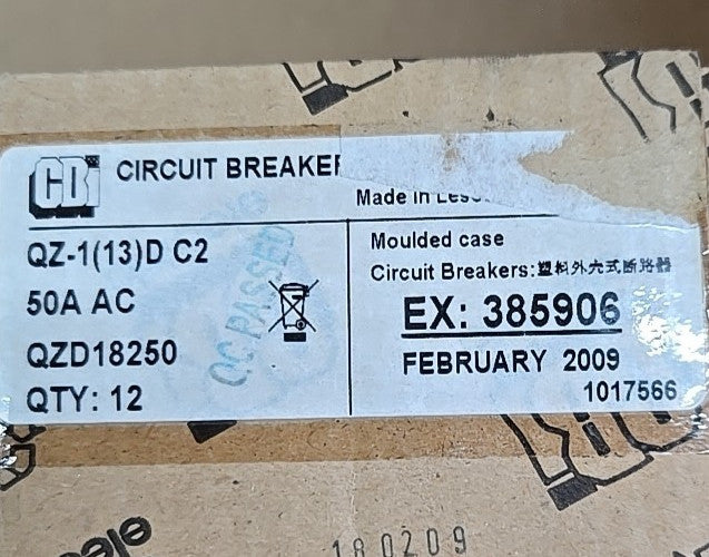 CBI Box of 12 QZD18250 50 Amp 1 Pole Circuit Breaker