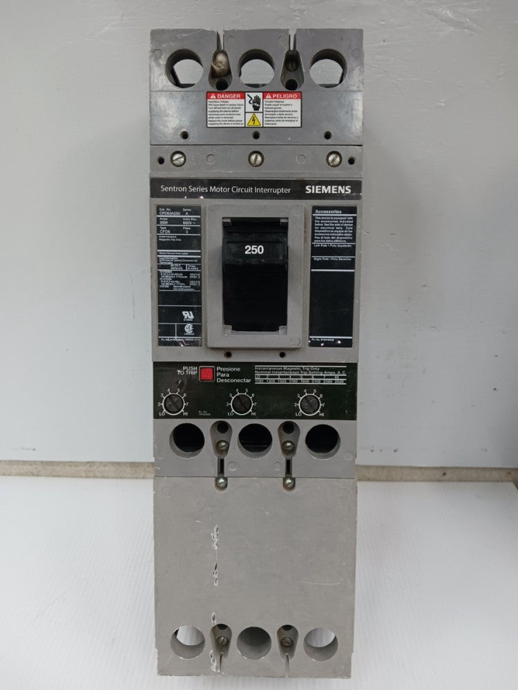 Siemens Sentron 250 Amp Motor Circuit Interrupter 3 Pole 600 VAC CFD63A250