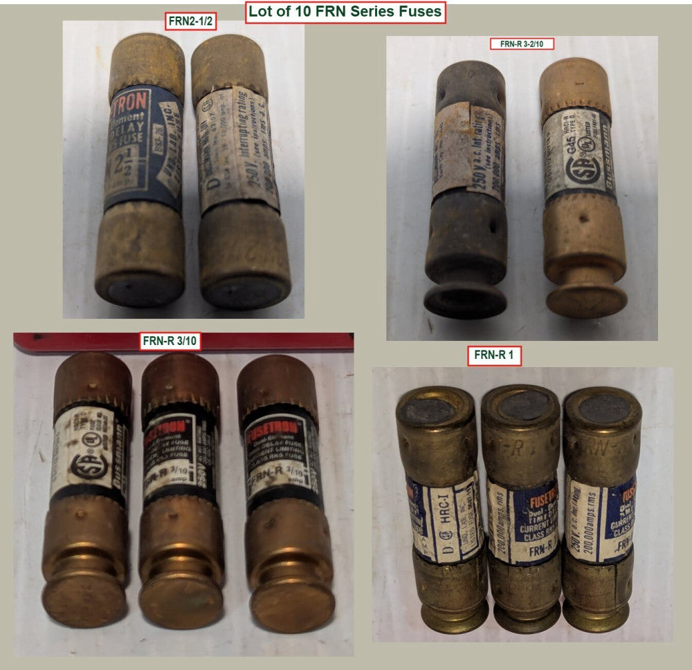 Lot of 10 Bussmann FRN Series Fusetron Fuses - Varying Part Numbers