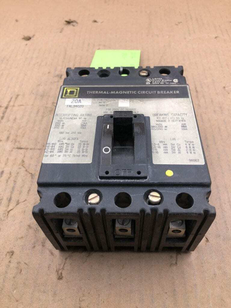Square D FAL34020 3 Pole 20 Amp Circuit Breaker 480VAC 250VDC