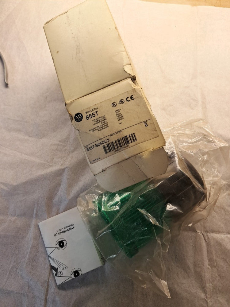 855T-B24DC3 /B    Allen Bradley 24V AC/DC Green Steady Incandescent  