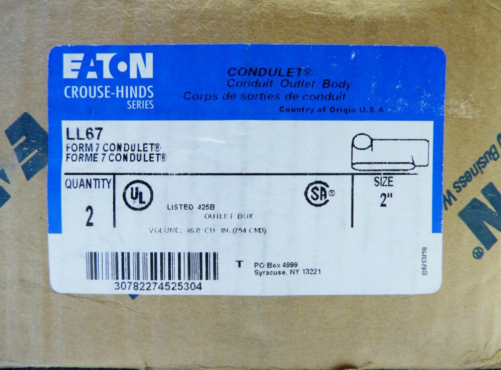 Eaton LL67 2" Conduit Outlet Body Form 7 Condulet (2-PACK)