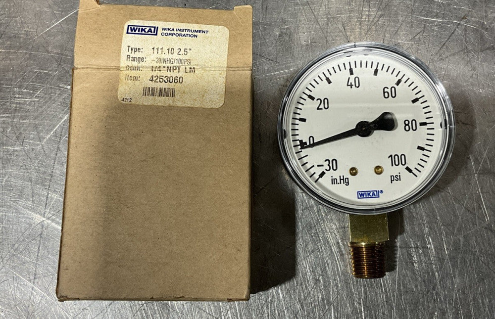 WIKA Type 111.12 Gauge - 0 - 30" hg - 0 - 100 PSI - 2 1/2" - 1/4" NPT - 4253060