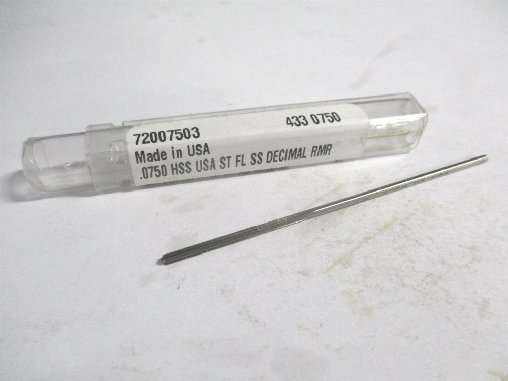 (72007503) 0.075" x 3/4" x 3" OAL Straight Flute HSS 4-Flute Chucking Reamer 
