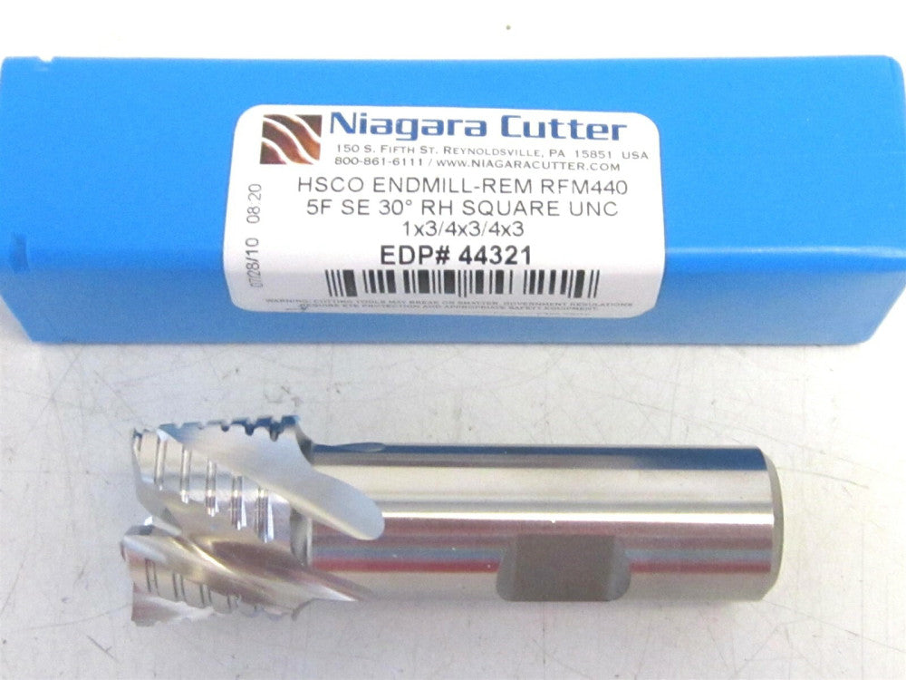 Niagara (44321) 1" HSCO 1 x 3/4 x 3/4 x 3" Square 5F 30° UNC RH End Mill 