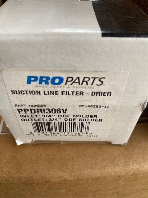 ProParts PPDRI306V Filter Dryer, Suction Line Filter, 0.75 in, ODF (NEW)