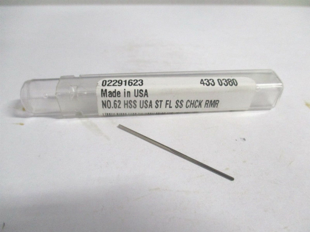 (433-0.0380) #62 1/2" x 1-1/2" OAL Straight Shank HSS 3-Flute Chucking Reamer 
