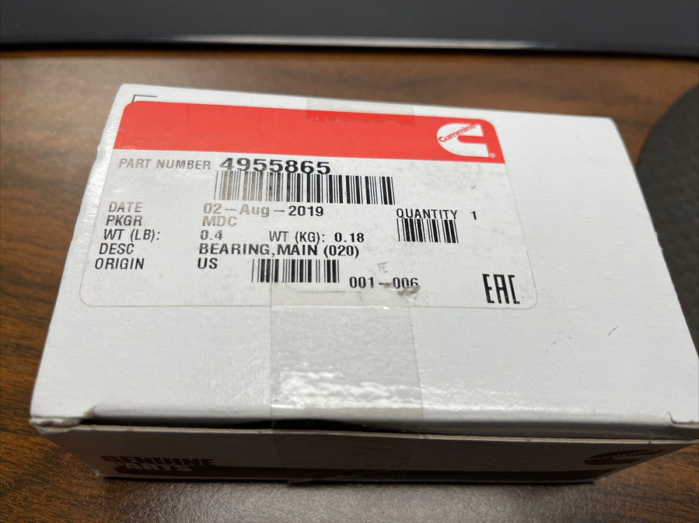 GENUINE OEM CUMMINS MAIN BEARING 4955865 **FREE SHIPPING**
