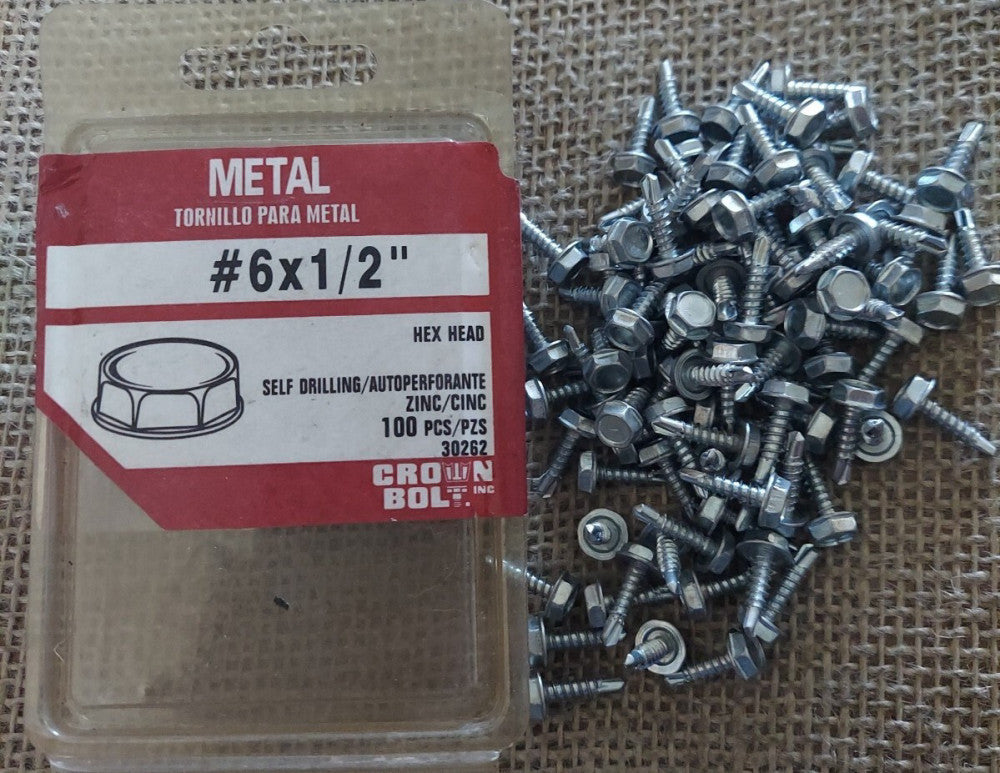 Lot of 91 - #6x1/2 Hex Washer Head Self Drilling Screws Steel Zinc Plated