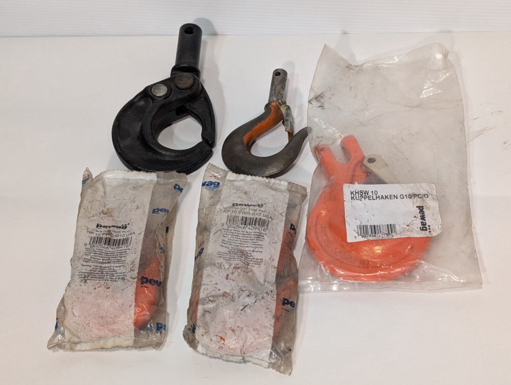 Lot of 5 Pewag Sling Hooks Clevis Grab Hooks, Assorted Size, Pre-Owned, as shown