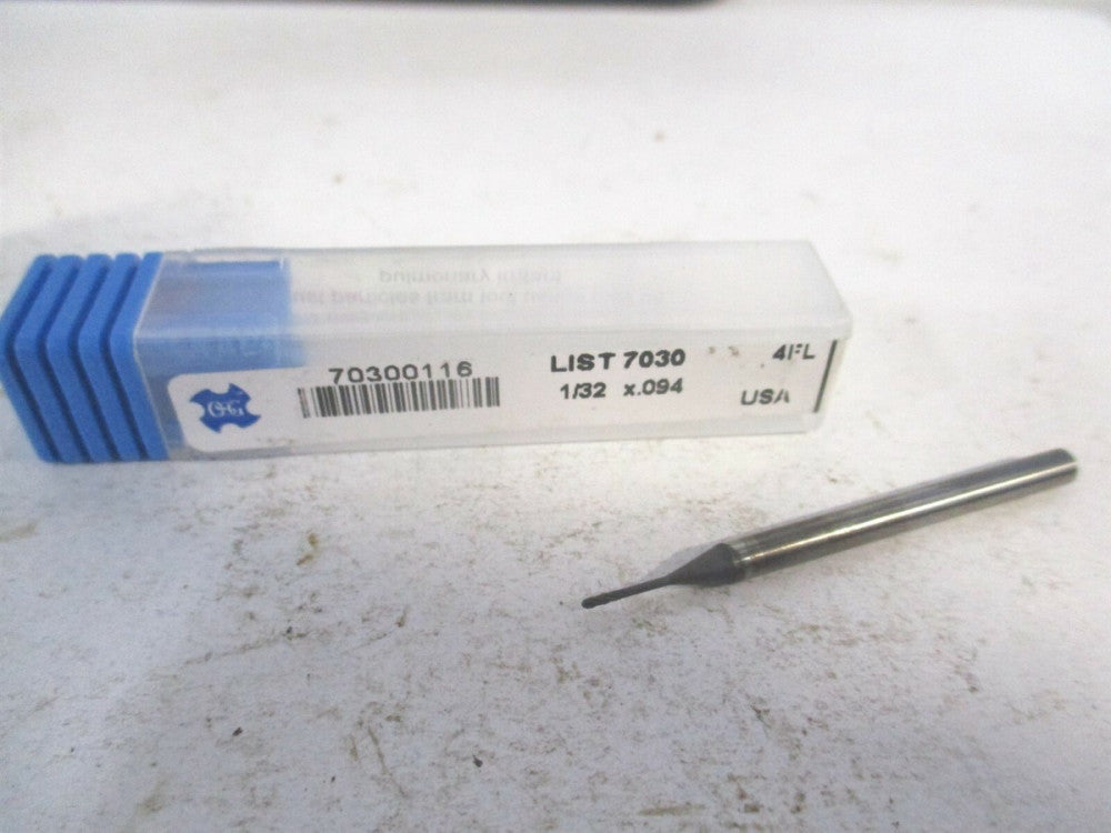 OSG (70300116) 1/32" x 1/8" x 1-3/4" OAL 4 Flute Solid Carbide Ball End Mill 