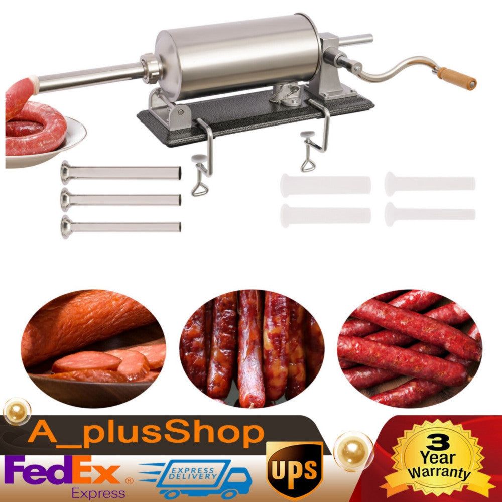 4L Manual Meat Sausage Stuffer Maker Horizontal Commercial Home Filler Durable
