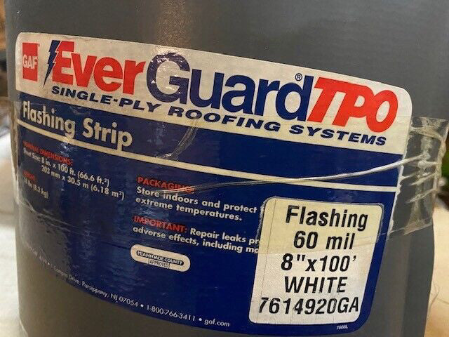 GAF EverGuard TPO Flashing Strip, 8 in x 100 ft. Roll, White, 7614920G ...