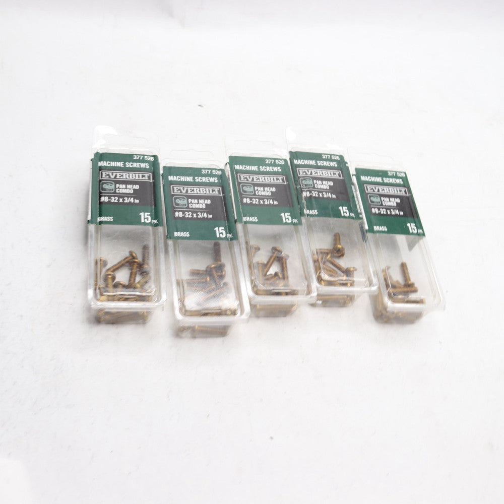 (75-Pk) Everbilt Combo Pan Head Machine Screw Brass #8-32 x 3/4" 800025