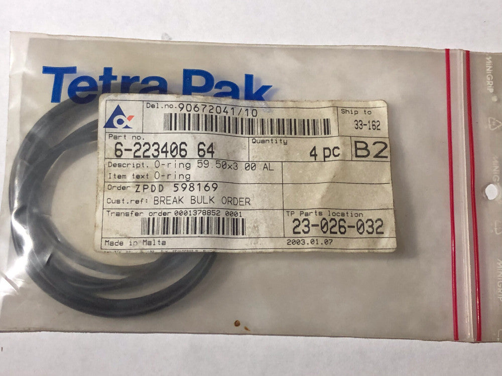 Tetra Pak O-Ring 6-223406 64 (50.50 x 3.00) AL. NEW In BAG.  Qty. Of 4