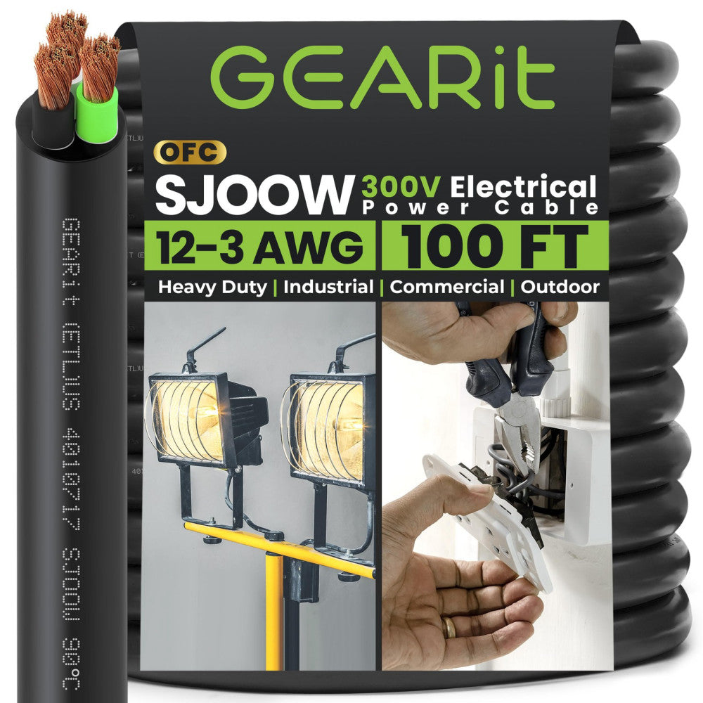 12/3 12 AWG Portable Power Cable (100 Feet - 3 Conductor) SJOOW 300V 12 Gauge...