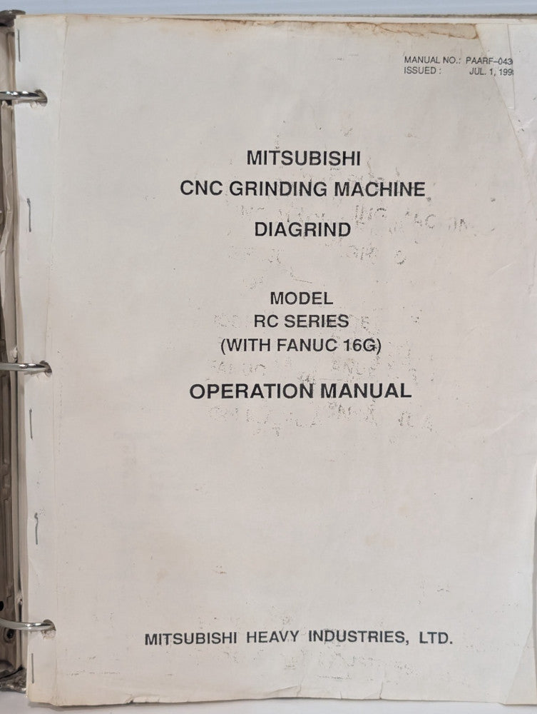 Mitsubishi/Fanuc Operation Manual, Diagrind RC Series, 16G, CNC Grinding Machine