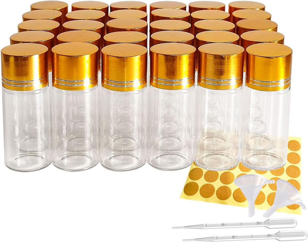 30 Pack Clear Empty Glass Jars with Screw Aluminum Caps, 5/10/15ml Mini... 