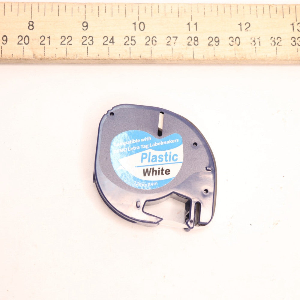 Replacement Label Tape Plastic White 12mm x 4m