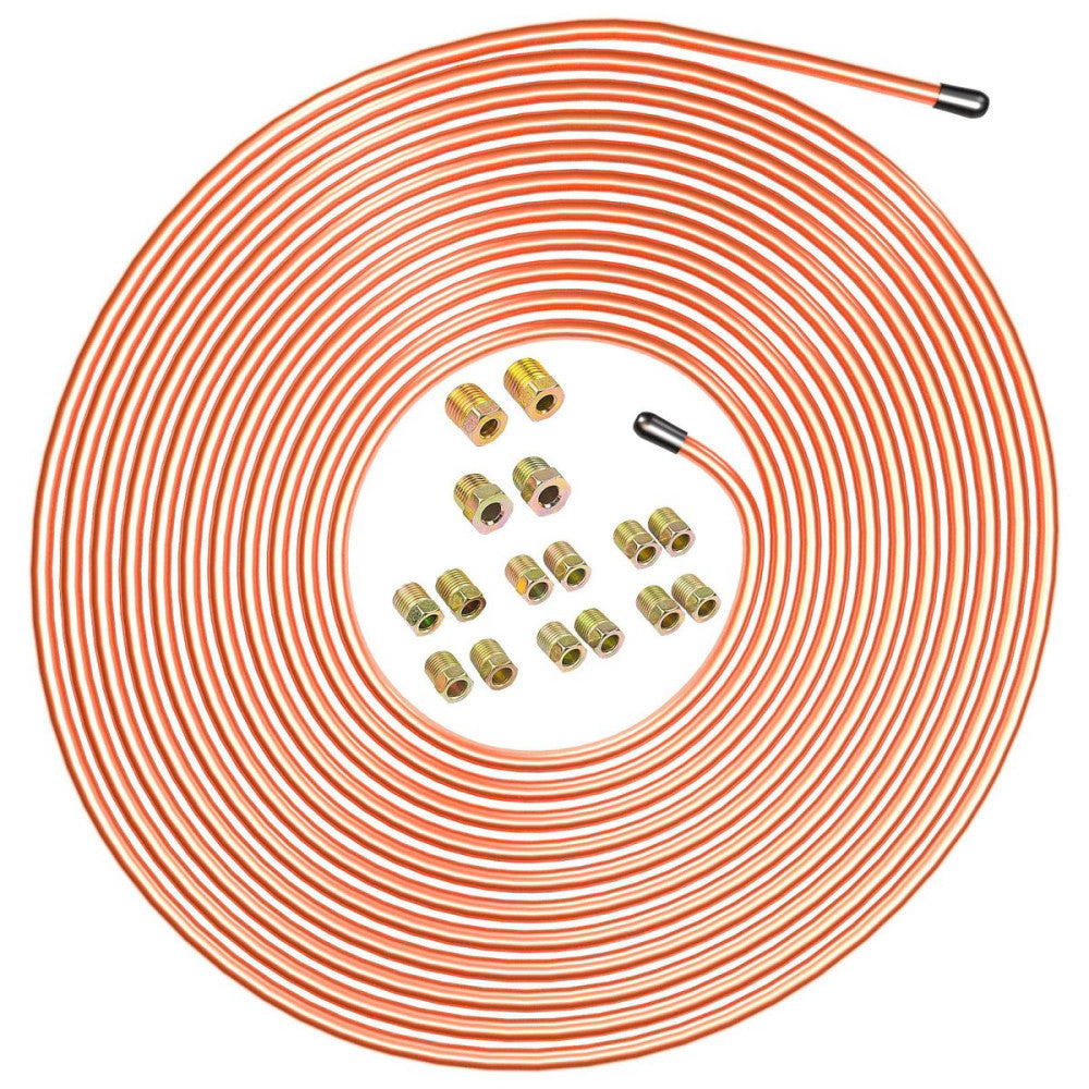 HYLDG 25 ft 1/4 Real Copper-Alloy Brake Line Replacement Tubing Coil and Fitt...