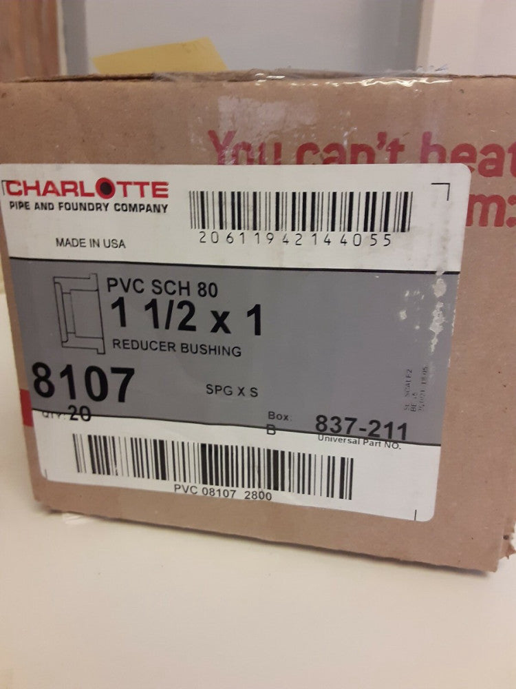 BRAND NEW  charlotte pipe 8107 837-211  1"1/2"x1" (20 PC LOT)