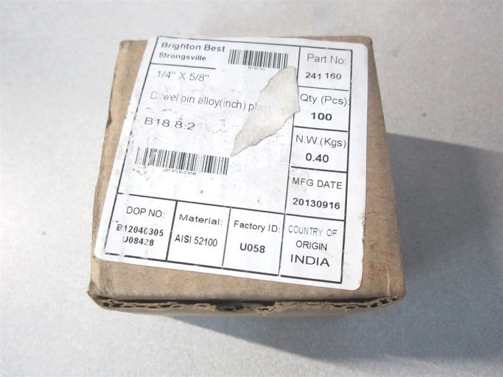 Brighton Best (241160) 1/4” x 5/8” Alloy Thru Hardened Dowel Pins - Pack of 100 