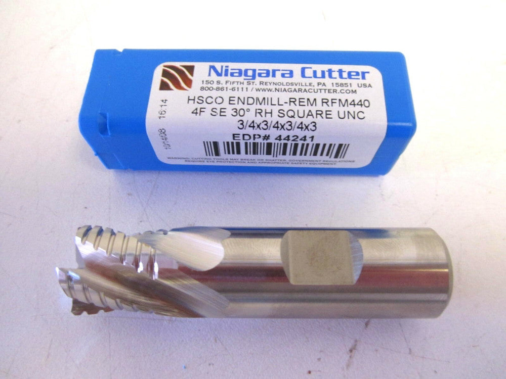 Niagara (44241) HSCO 4F 3/4 x 3/4 x 3/4 x 3 Non-Center Cutting End Mill RH UNC