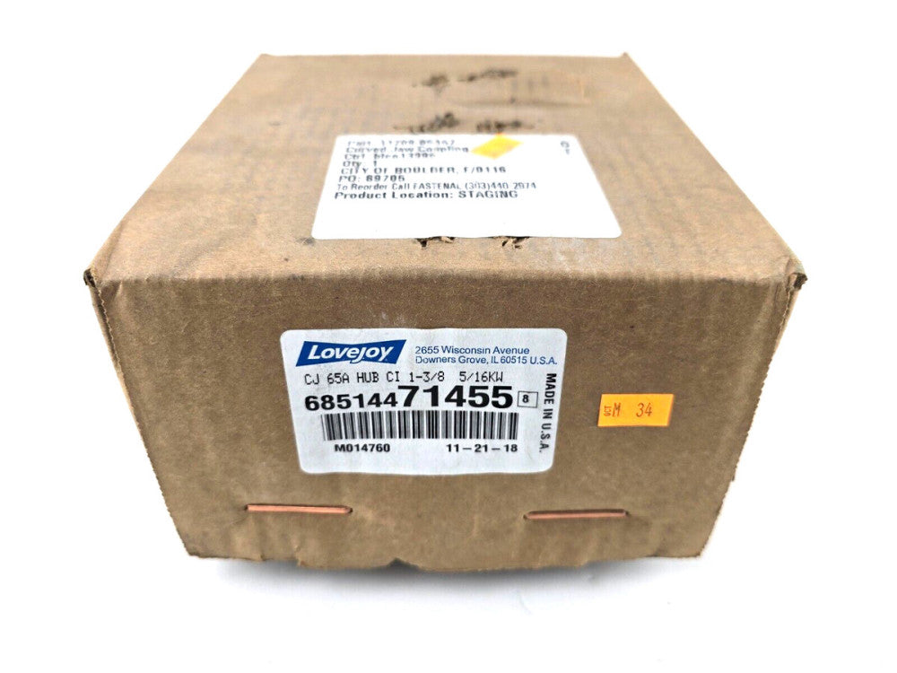 NEW Lovejoy Curved Jaw Coupling Hub CJ 65A 1-3/8 Bore 5/16 Keyway