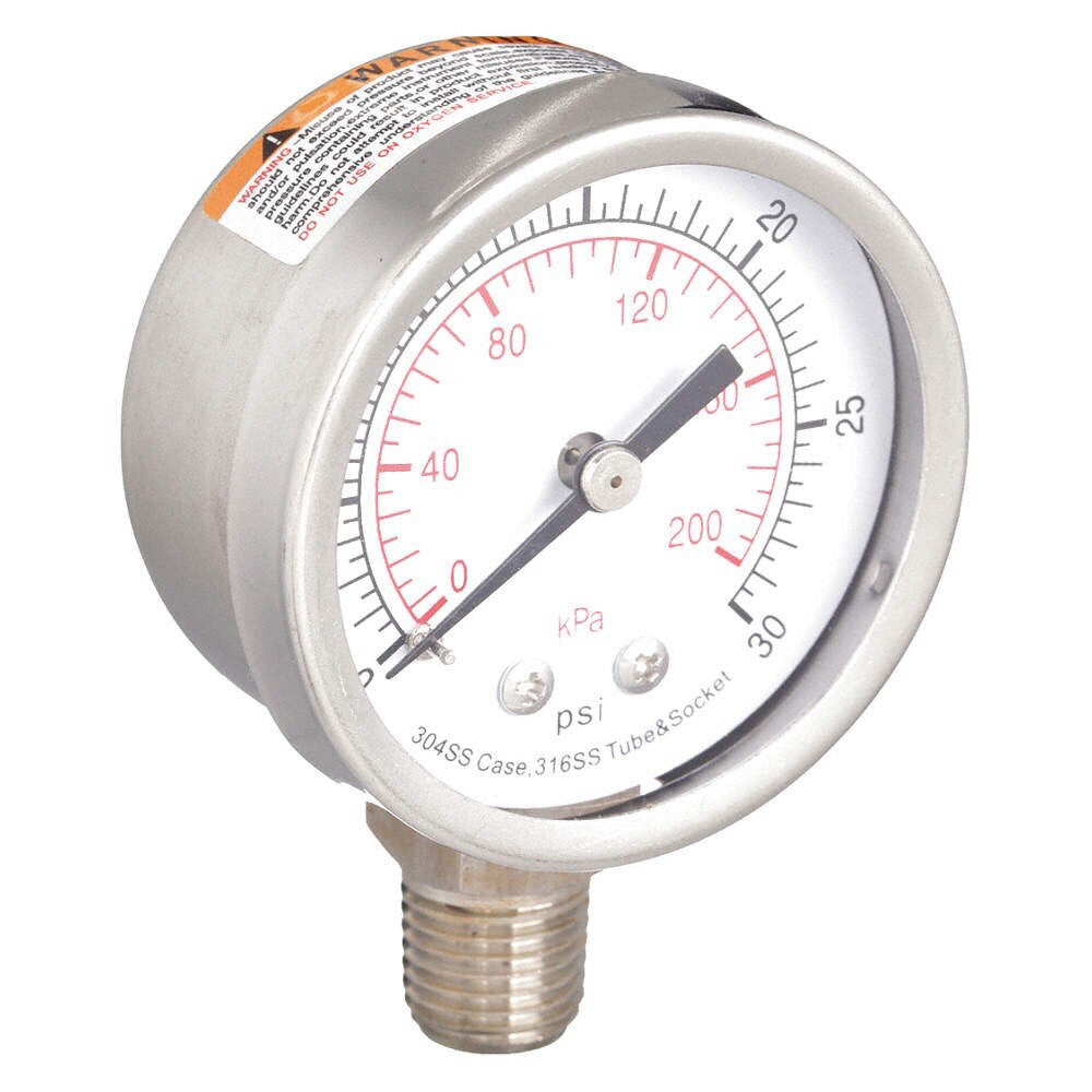 4FMK5 Pressure Gauge 0-30 Primary, 0-200 kPa, Stainless Steel