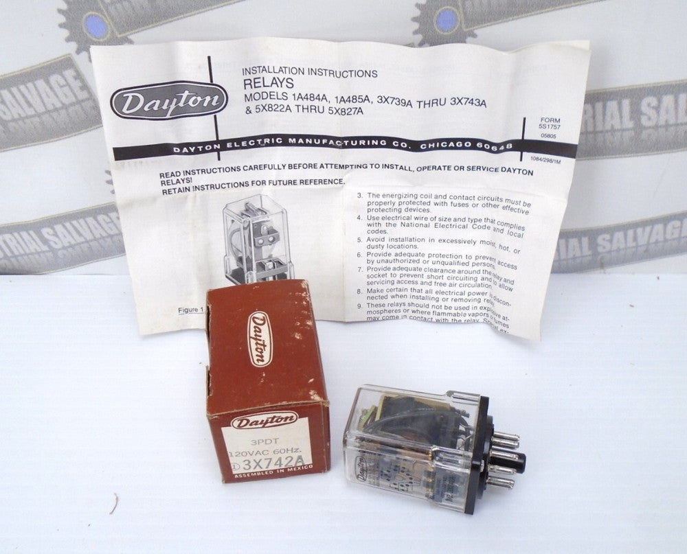 DAYTON - 3X742A - General Purpose Relay, 120V AC Coil Volts, Octal, 11 Pin, 3PDT