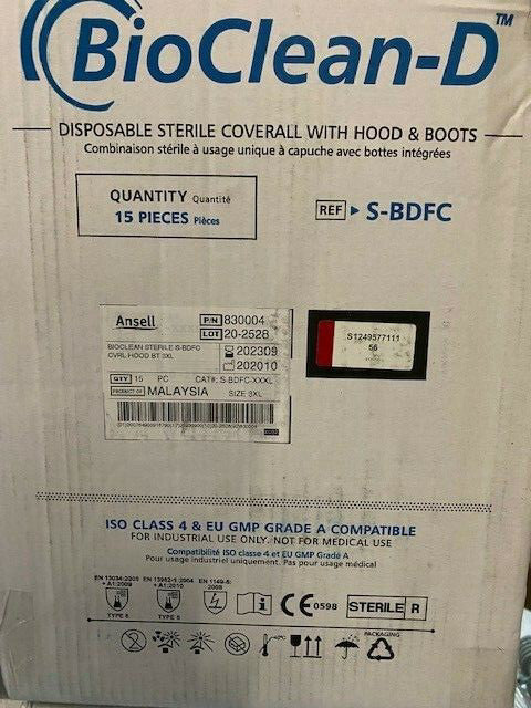 (Case of 15) Ansell S-BDFC-3XL BioClean Coverall with Hood & Integrated Boots