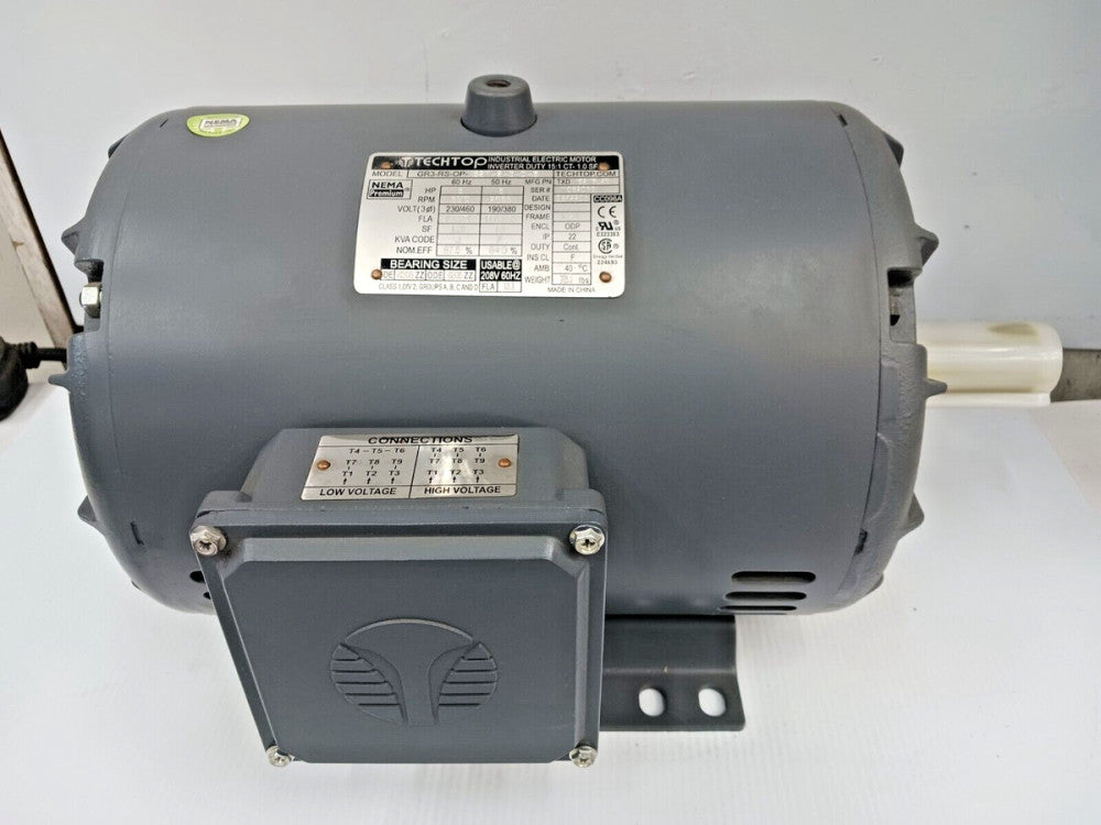 NEW TECHTOP 5 HP ODP AC MOTOR 182T 3510 RPM 3 PH 230/460V GR3-RS-OP-182T-2-B-D-5