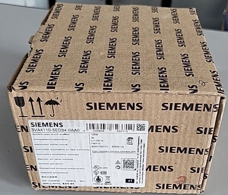 1) SIEMENS 3VA4110-5ED34-0AA0  100A,3P, 600v bolt-on circuit breaker